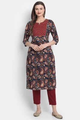 KUMARI Women Printed Straight Kurta(Blue)