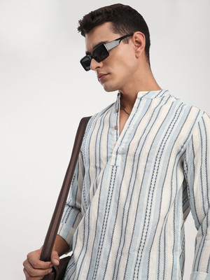 VASTRADO Men Striped Straight Kurta(White, Blue)