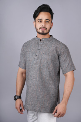 Latest Plus Men Printed Straight Kurta(Grey)