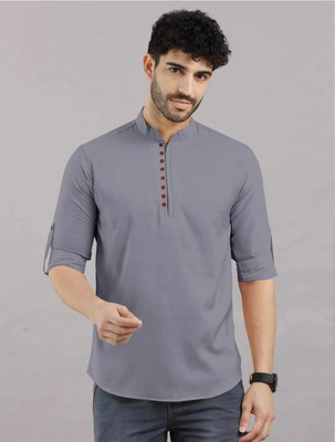 GUYS HUB Men Solid Straight Kurta(Light Blue)