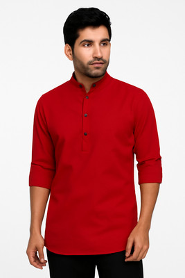 RAREMARK Men Solid Straight Kurta(Red)