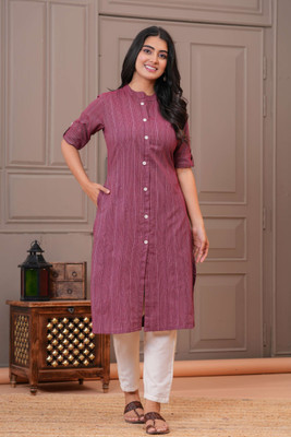WRADAH Women Self Design A-line Kurta(Maroon)
