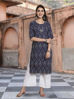 EthnicBasket Women Woven Design A-line Kurta(Black)