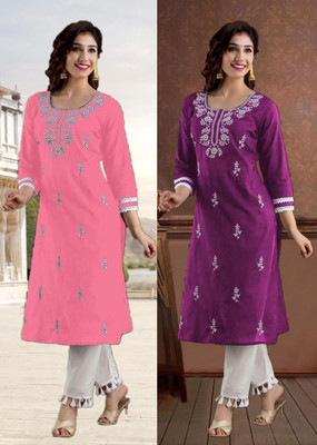 vikshi Women Embroidered Straight Kurta(Multicolor)