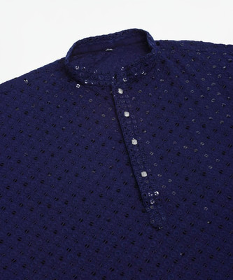 TRADITIONAL ANDAAZ Men Embroidered Straight Kurta(Blue)
