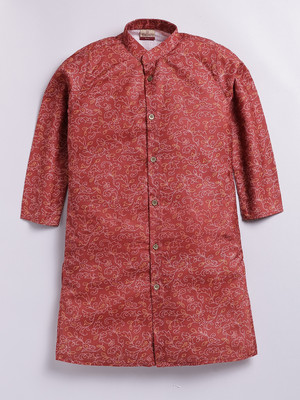 Tabard Boys Embroidered Straight Kurta(Red)