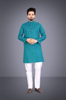 SPOQUE Men Printed Straight Kurta(Green)