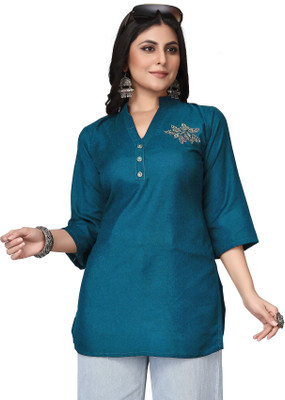 MANTRA DESIGNER Women Self Design A-line Kurta(Dark Blue)