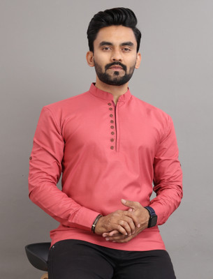 Nofilter Men Solid Straight Kurta(Pink)
