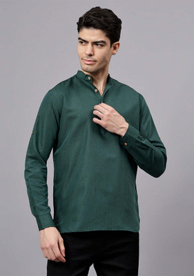 Vashuqi Men Solid A-line Kurta(Green)