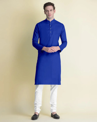 JENJEE Men Solid Straight Kurta(Blue)