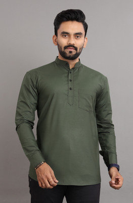 SPOQUE Men Solid Straight Kurta(Dark Green)