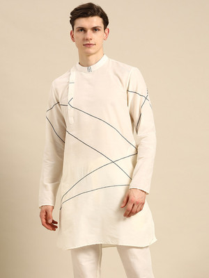 ANOUK Men Self Design Straight Kurta(White)