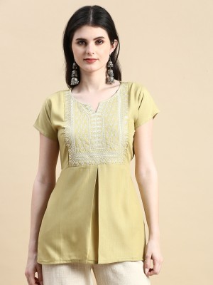 Granth FASHION Casual Embroidered Women Green Top