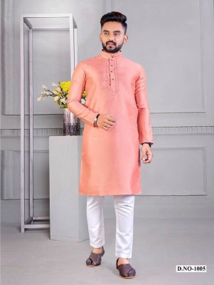 MD Retail Men Embroidered Straight Kurta(Pink)