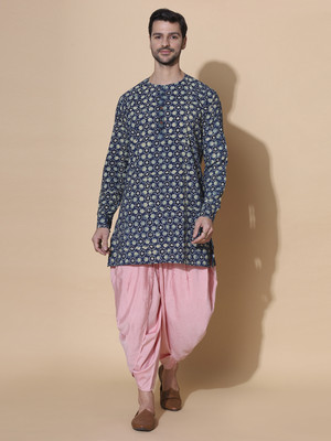 Moshi Men Printed Straight Kurta(Blue)