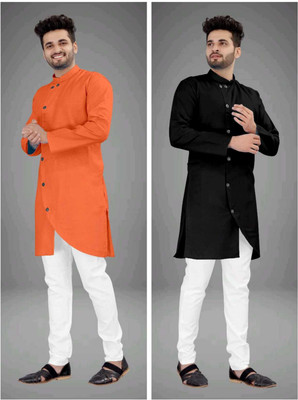 CRYSTALREVENUE Men Solid Trail Cut Kurta(Multicolor)