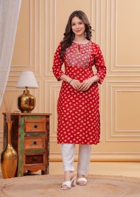 Deepyog Women Printed Straight Kurta(Red)