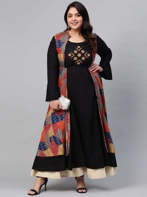 IKRASS Women Embroidered Anarkali Kurta(Black)