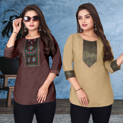 FSR Women Embroidered A-line Kurta(Multicolor)