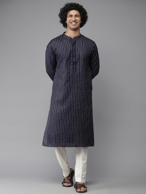 See Designs Men Woven Design Straight Kurta(Blue)