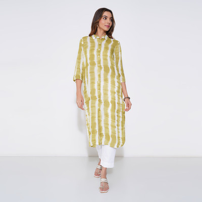 Rangmanch by Pantaloons Women Dyed/Ombre A-line Kurta(Green)