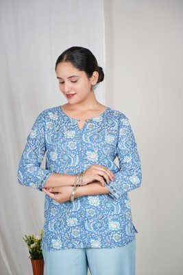 CHOURASYA Women Printed Straight Kurta(Light Blue)