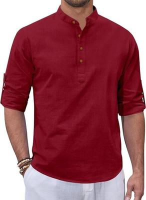 EDIN ENTERPRISES Men Solid Straight Kurta(Red)