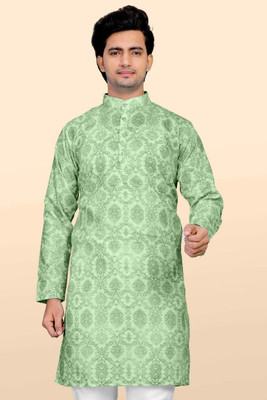 Nirwear creation Men Printed Straight Kurta(Green)