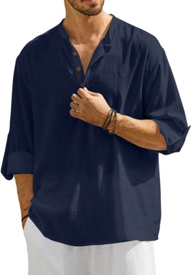 Fifth U Men Self Design Straight Kurta(Dark Blue)