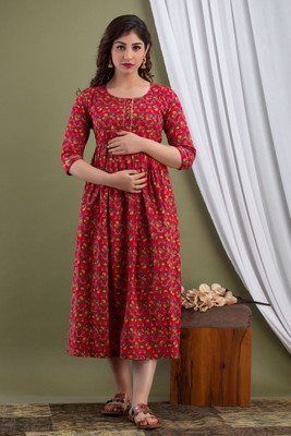 ashraj Women Printed Anarkali Kurta(Red, Yellow, Dark Blue)
