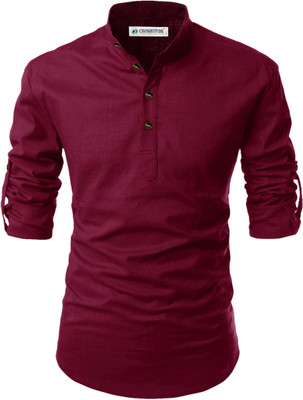 CROWNTAIL Men Solid A-line Kurta(Maroon)
