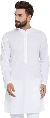 DEIFIC Men Solid Straight Kurta(White)