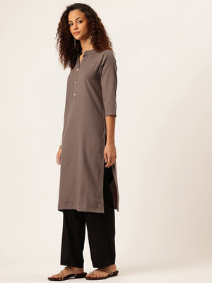 Feranoid Retail Women Solid Straight Kurta(Grey)