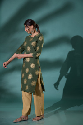 Surhi Women Printed Straight Kurta(Dark Green)
