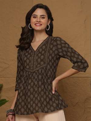 Nayo Casual Printed Women Brown Top