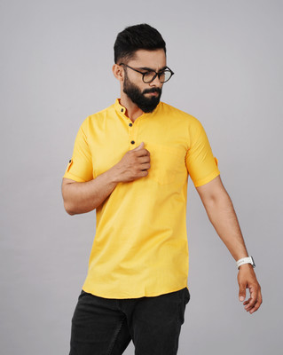 Hari Creation Men Solid Straight Kurta(Yellow)