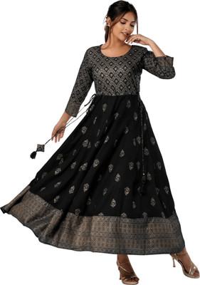 SavyTrendz Women Printed Anarkali Kurta(Black)