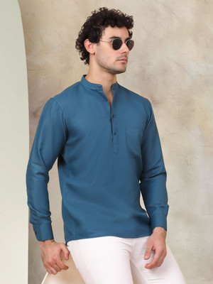 Jompers Men Solid Straight Kurta(Blue)