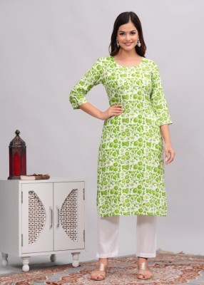 SRP Enterprises Women Printed Straight Kurta(Green)