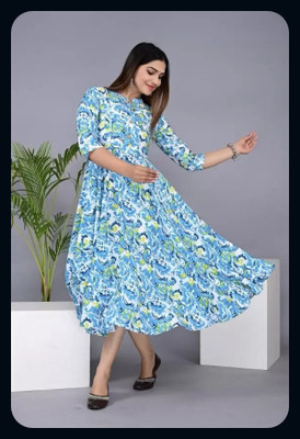 RACHNA FASHION Women Printed Flared Kurta(Blue)