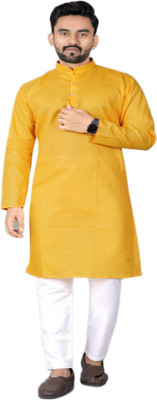 DHASU TRENDZ Men Solid Straight Kurta(Yellow)