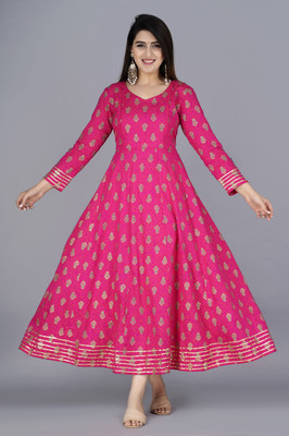 VMS Fashion Women Printed Anarkali Kurta(Pink)