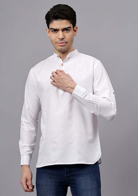 Vashuqi Men Solid Straight Kurta(White)