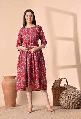 Silakiva Women Paisley, Printed Anarkali Kurta(Red)