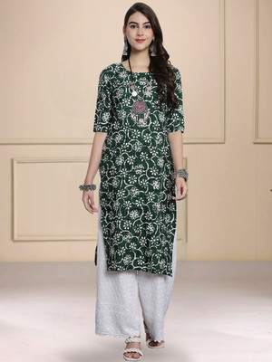 1 Stop Fashion Women Printed A-line Kurta(Green)