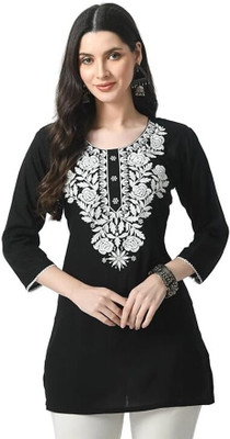 MISS DESIRE Women Embroidered A-line Kurta(Black)