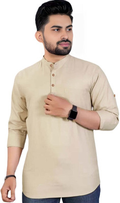 BHUVIKOO Men Solid A-line Kurta(Beige)