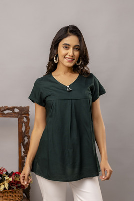RAISHREE Women Self Design Straight Kurta(Dark Green)