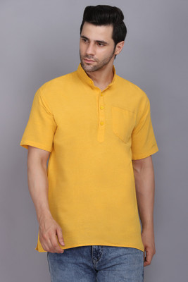 AXOLOTL Men Solid Straight Kurta(Yellow)
